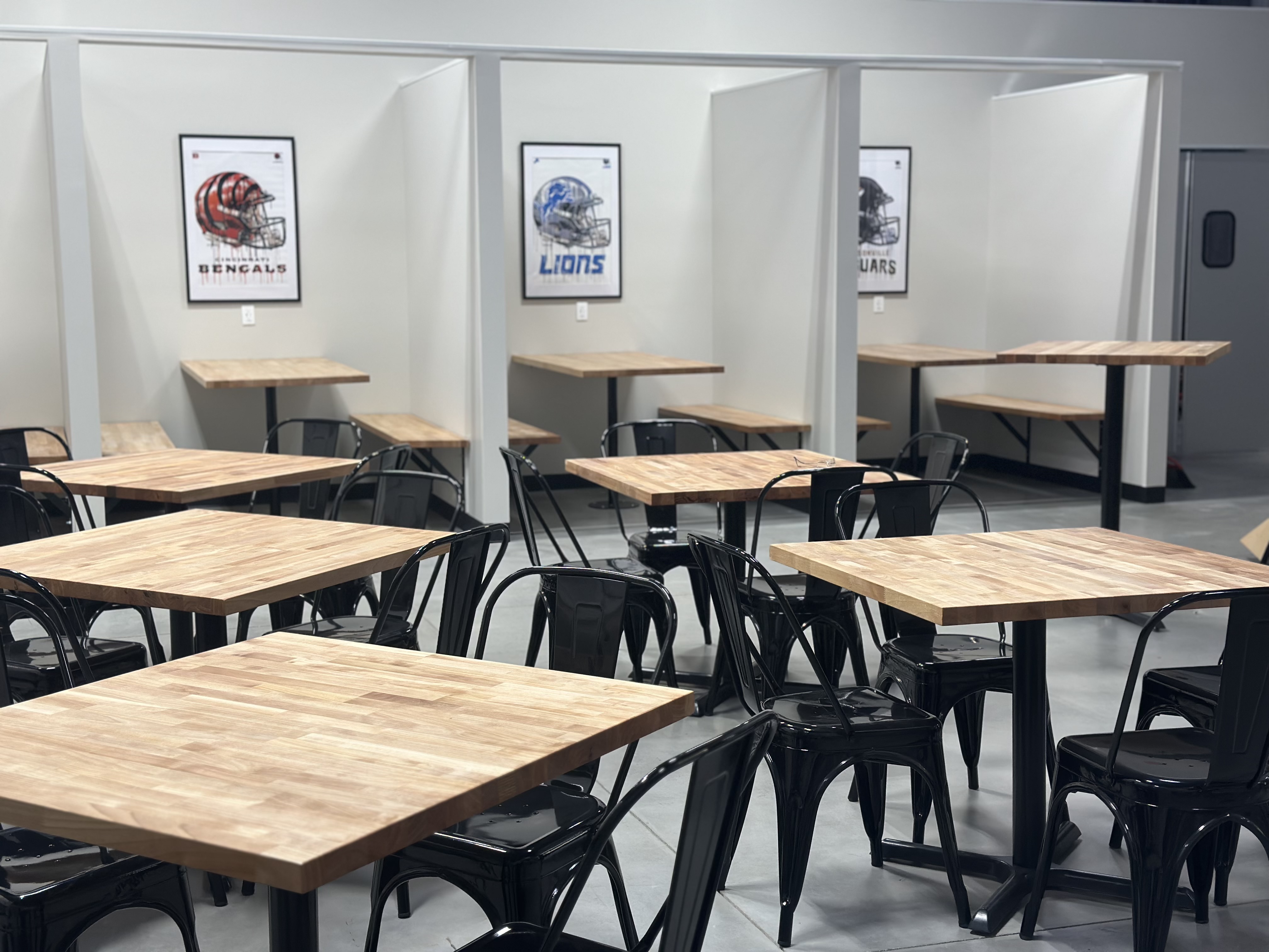 Employee break room buildout with modern finishes