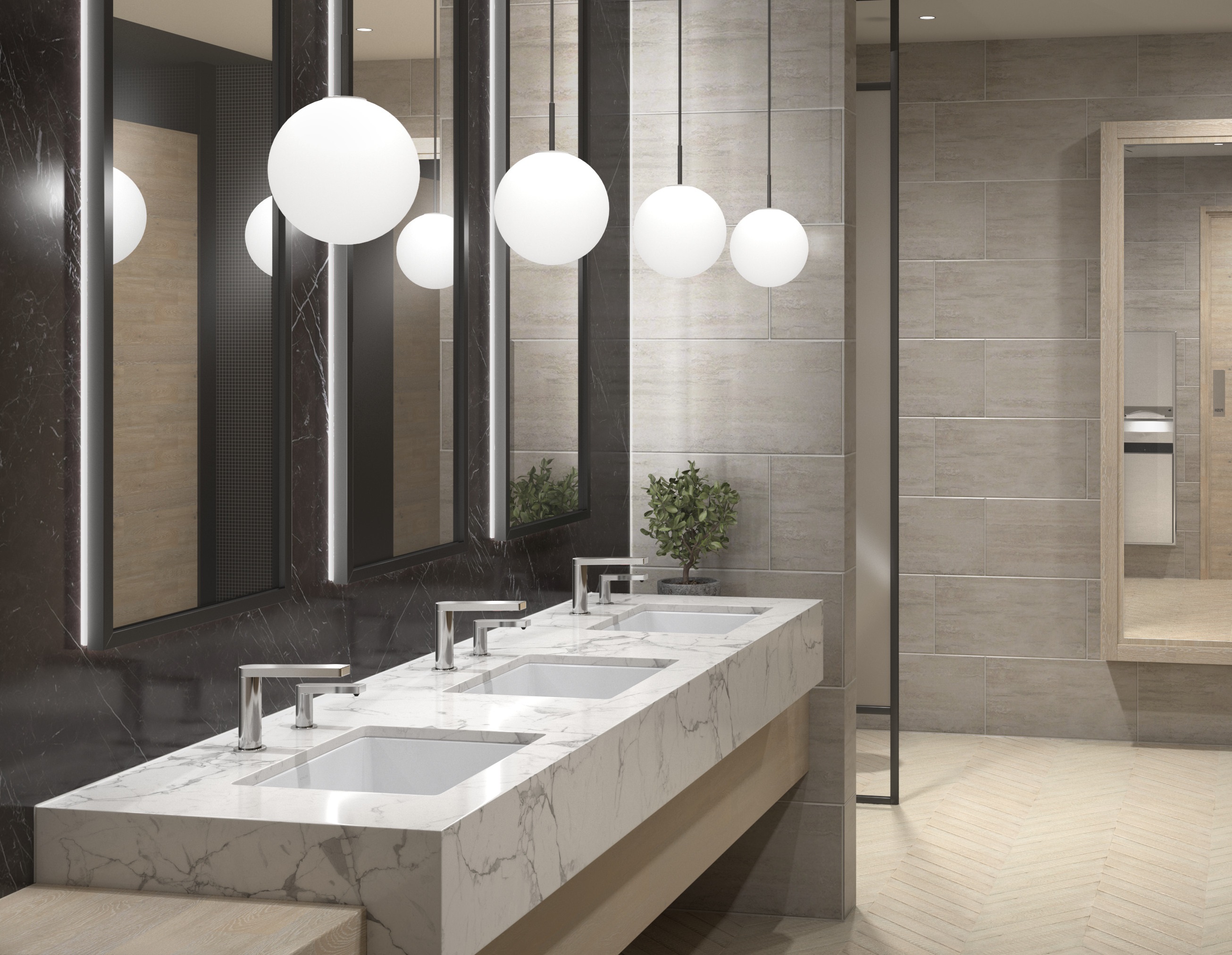 Commercial restroom construction and finishes