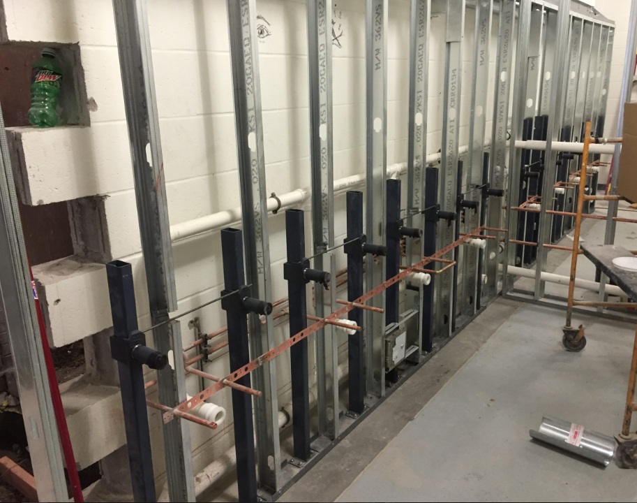 Commercial plumbing rough-in on a tenant improvement