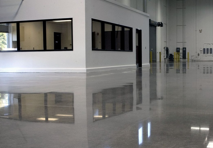 Polished concrete floor work in a commercial space