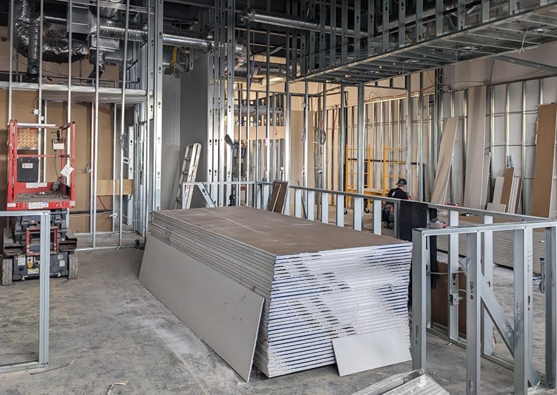 Office renovation with updated finishes and partitions
