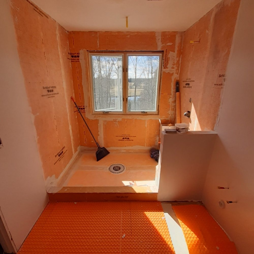Waterproofing and tile prep in a Florida bathroom remodel